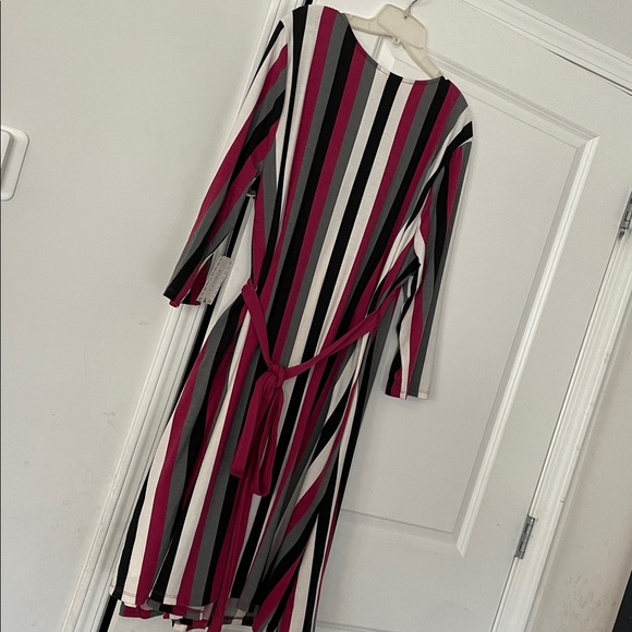 Lula Roe Wrap Dress Size L Multi Color Striped Knit Timeless Classic Flattering - Picture 10 of 13